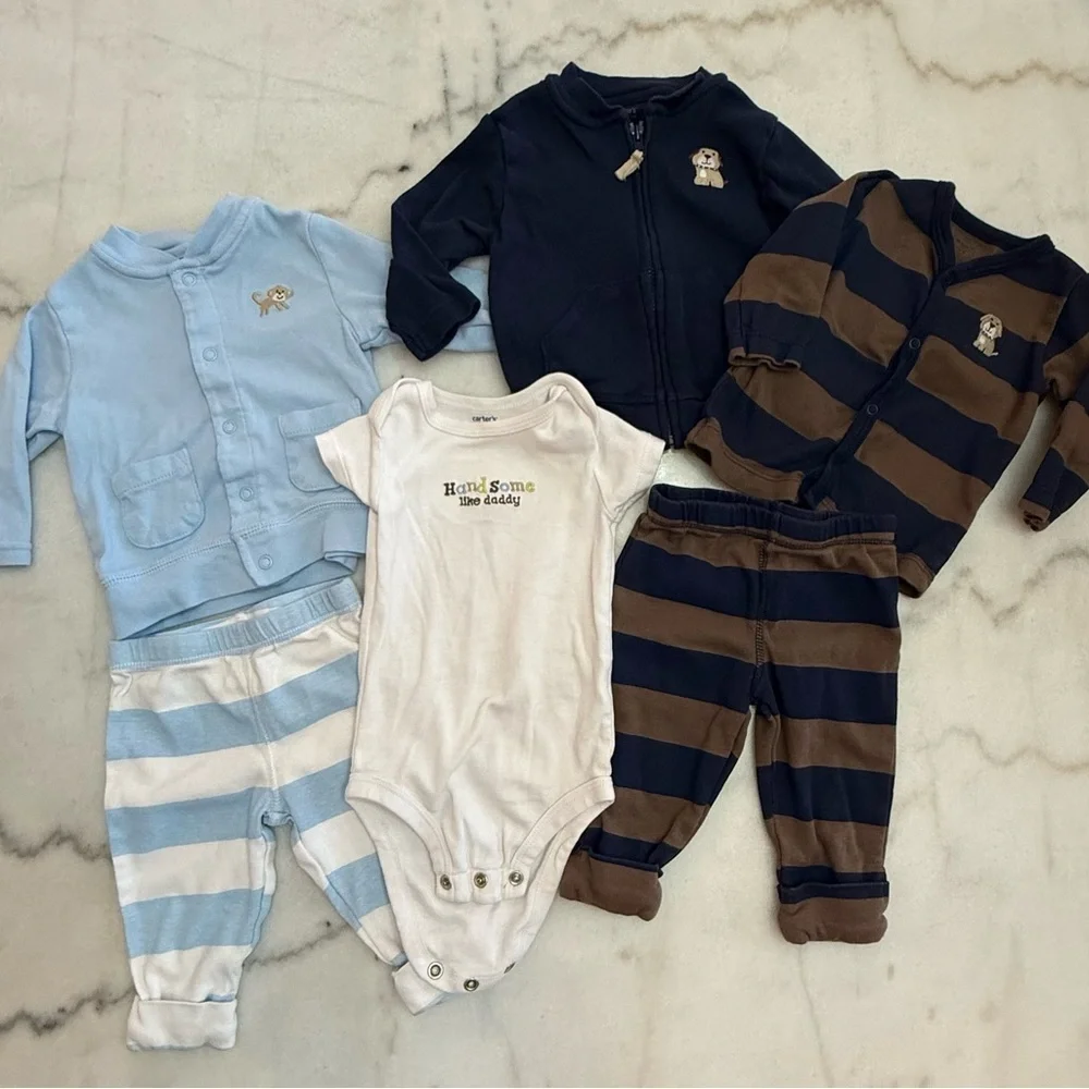 Carter's Blue and Brown Striped Bodysuit Set